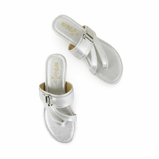 Silver Casual Chappal For Women BM1925