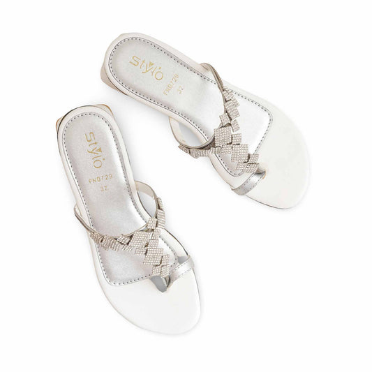 White Fancy Chappal For Ladies BM0729